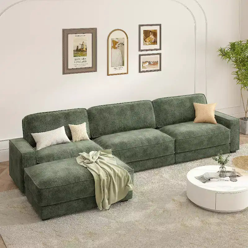 Dyonery 119 Canapé d'angle modulable convertible, Tissu CHENILLE, Canapé d'angle moderne surdimensionné avec assise profonde, Montage sans outils, Vert