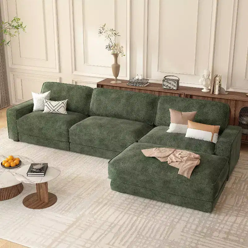 Dyonery 119 Canapé d'angle modulable convertible, Tissu CHENILLE, Canapé d'angle moderne surdimensionné avec assise profonde, Montage sans outils, Vert