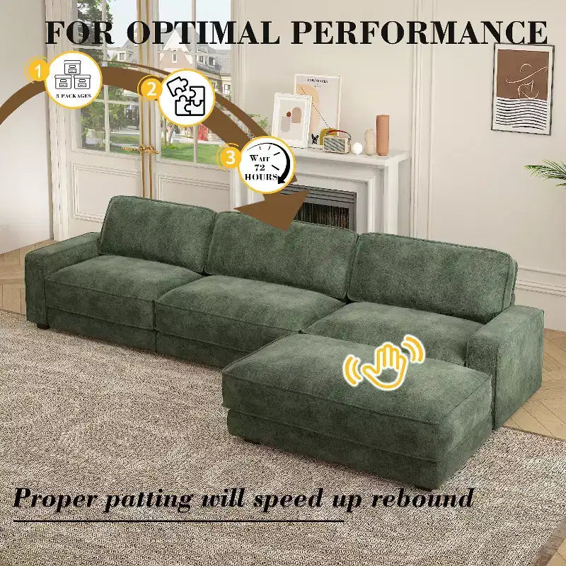 Dyonery 119 Canapé d'angle modulable convertible, Tissu CHENILLE, Canapé d'angle moderne surdimensionné avec assise profonde, Montage sans outils, Vert