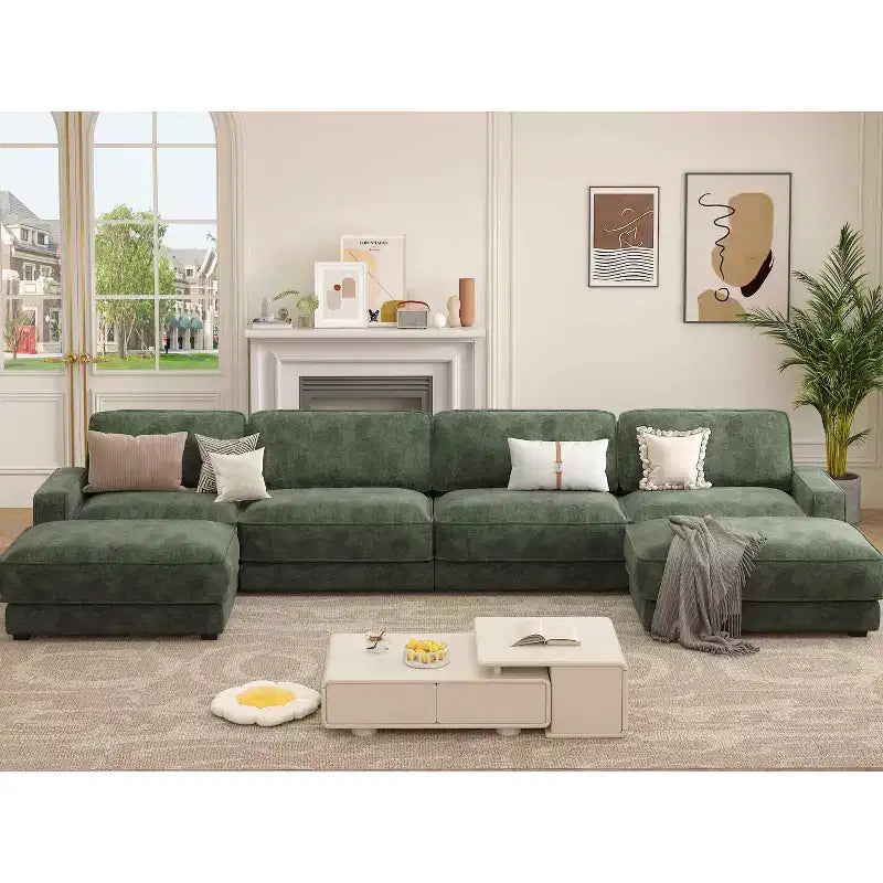 Dyonery 119 Canapé d'angle modulable convertible, Tissu CHENILLE, Canapé d'angle moderne surdimensionné avec assise profonde, Montage sans outils, Vert