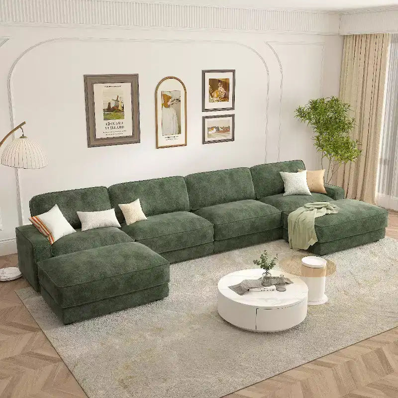 Dyonery 119 Canapé d'angle modulable convertible, Tissu CHENILLE, Canapé d'angle moderne surdimensionné avec assise profonde, Montage sans outils, Vert