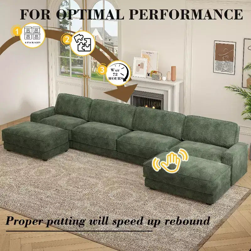 Dyonery 119 Canapé d'angle modulable convertible, Tissu CHENILLE, Canapé d'angle moderne surdimensionné avec assise profonde, Montage sans outils, Vert