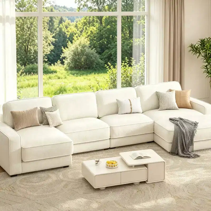 Dyonery 119 Canapé d'angle modulable convertible, Tissu CHENILLE, Canapé d'angle moderne surdimensionné avec assise profonde, Montage sans outils, Vert