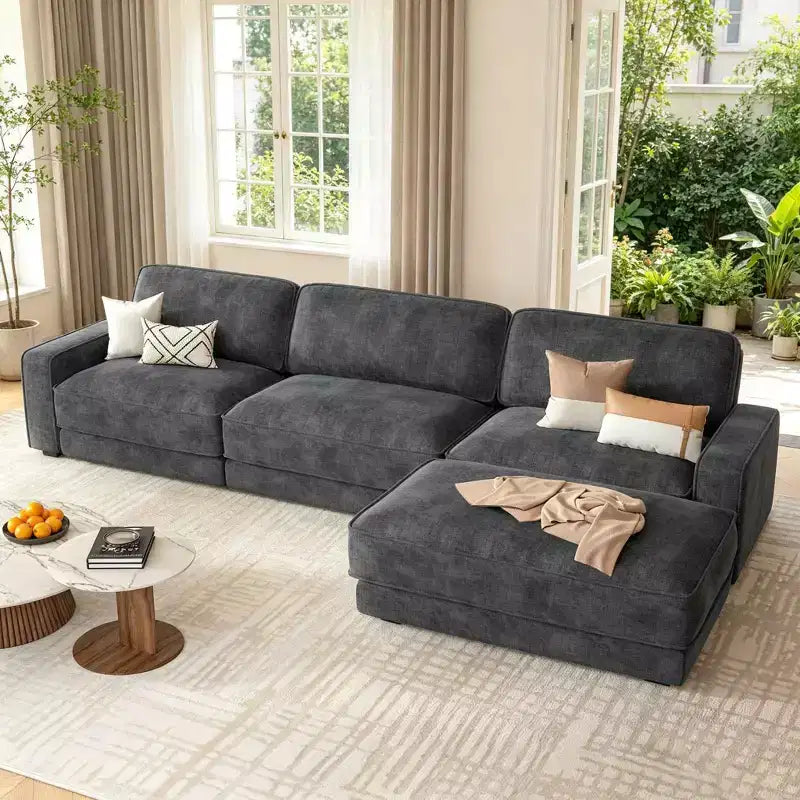 Dyonery 119 Canapé d'angle modulable convertible, Tissu CHENILLE, Canapé d'angle moderne surdimensionné avec assise profonde, Montage sans outils, Vert