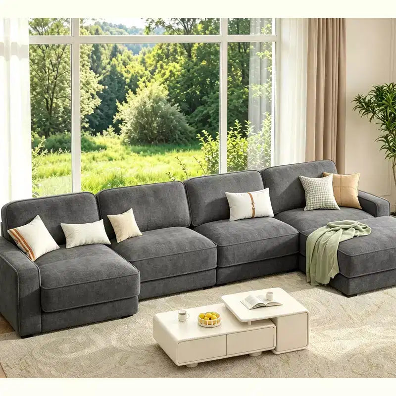 Dyonery 119 Canapé d'angle modulable convertible, Tissu CHENILLE, Canapé d'angle moderne surdimensionné avec assise profonde, Montage sans outils, Vert