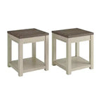 ROME + OAK Tate Farmhouse Wood End Table with Shelf, Brown and Cream, 2 Pack