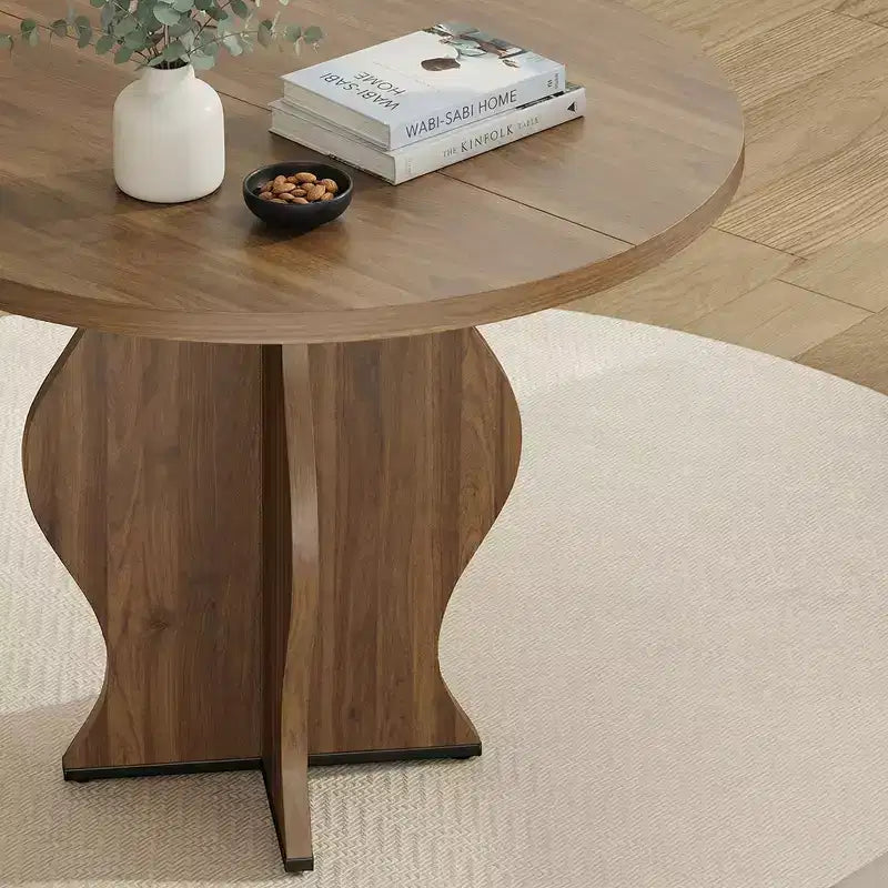 JVNOXK Petite table à manger ronde de 31,5 po, table de cuisine de style campagnard en noyer avec pied ondulé, table circulaire peu encombrante pour coin-déjeuner, salle à manger