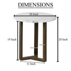 Table d'appoint ronde Royal Hampton Fina 20 pouces, plateau en marbre véritable blanc, base luge à 3 pieds en bois de manguier brun naturel