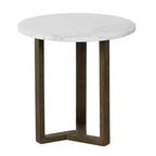 Table d'appoint ronde Royal Hampton Fina 20 pouces, plateau en marbre véritable blanc, base luge à 3 pieds en bois de manguier brun naturel