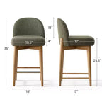 Lot de 4 tabourets de bar modernes en lin, hauteur comptoir, chaises d'îlot de cuisine de 64,7 cm avec pieds en bois massif pour salle à manger ou cuisine-Panipeachy