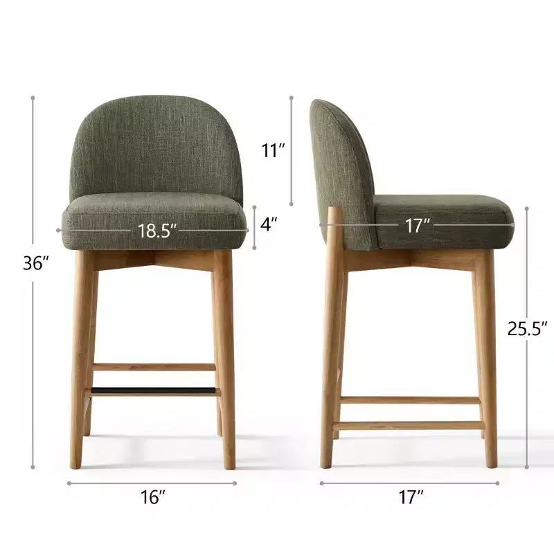 Lot de 4 tabourets de bar modernes en lin, hauteur comptoir, chaises d'îlot de cuisine de 64,7 cm avec pieds en bois massif pour salle à manger ou cuisine-Panipeachy