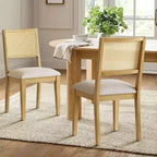 Lot de 6 chaises de salle à manger en bois avec dossier en rotin tressé et assise rembourrée, chaises d'appoint pour la cuisine, la salle à manger ou le coin petit-déjeuner-Panipeachy