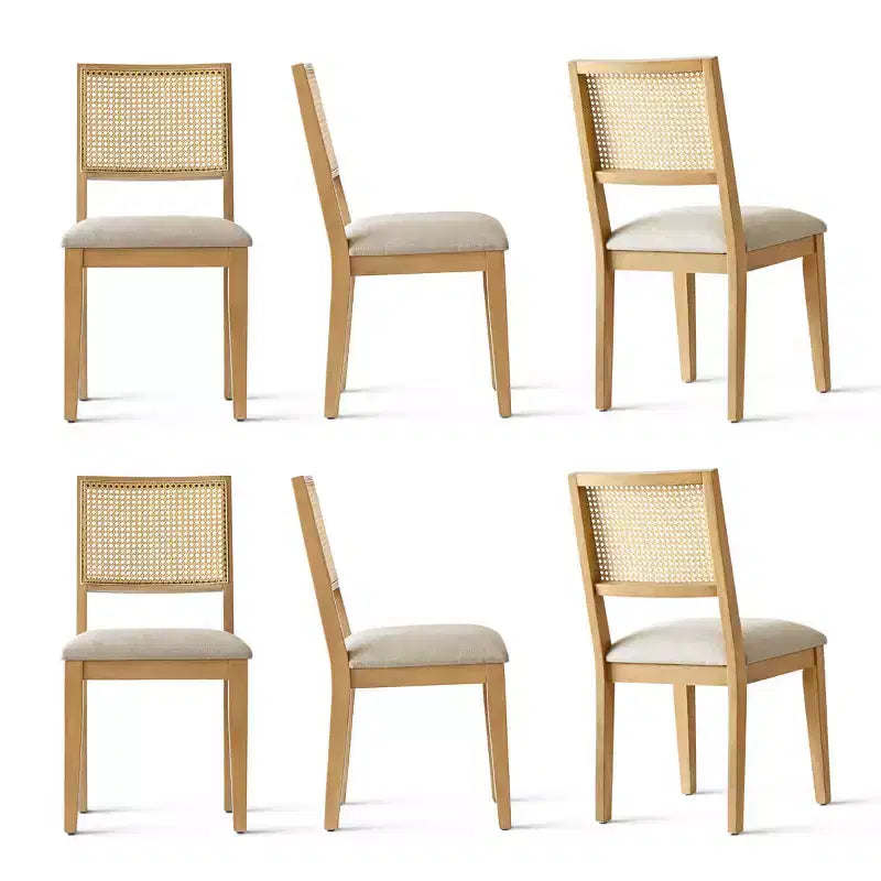 Lot de 6 chaises de salle à manger en bois avec dossier en rotin tressé et assise rembourrée, chaises d'appoint pour la cuisine, la salle à manger ou le coin petit-déjeuner-Panipeachy