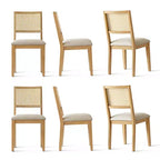 Lot de 6 chaises de salle à manger en bois avec dossier en rotin tressé et assise rembourrée, chaises d'appoint pour la cuisine, la salle à manger ou le coin petit-déjeuner-Panipeachy