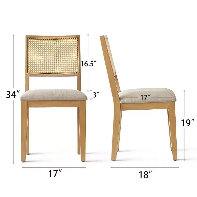 Lot de 6 chaises de salle à manger en bois avec dossier en rotin tressé et assise rembourrée, chaises d'appoint pour la cuisine, la salle à manger ou le coin petit-déjeuner-Panipeachy
