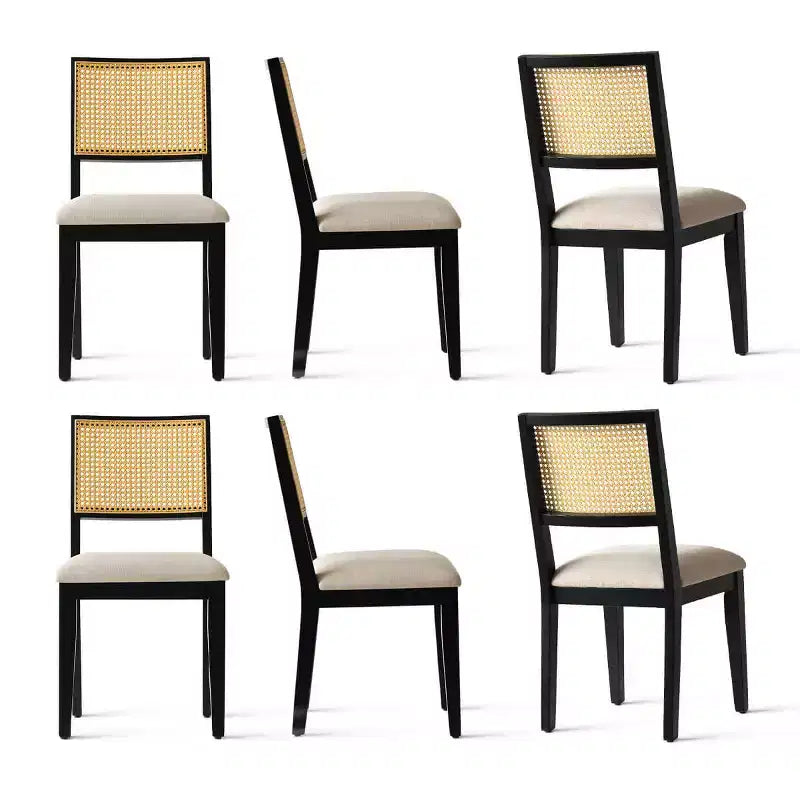 Lot de 6 chaises de salle à manger en bois avec dossier en rotin tressé et assise rembourrée, chaises d'appoint pour la cuisine, la salle à manger ou le coin petit-déjeuner-Panipeachy