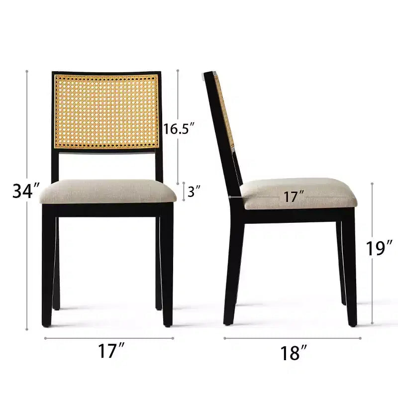Lot de 6 chaises de salle à manger en bois avec dossier en rotin tressé et assise rembourrée, chaises d'appoint pour la cuisine, la salle à manger ou le coin petit-déjeuner-Panipeachy