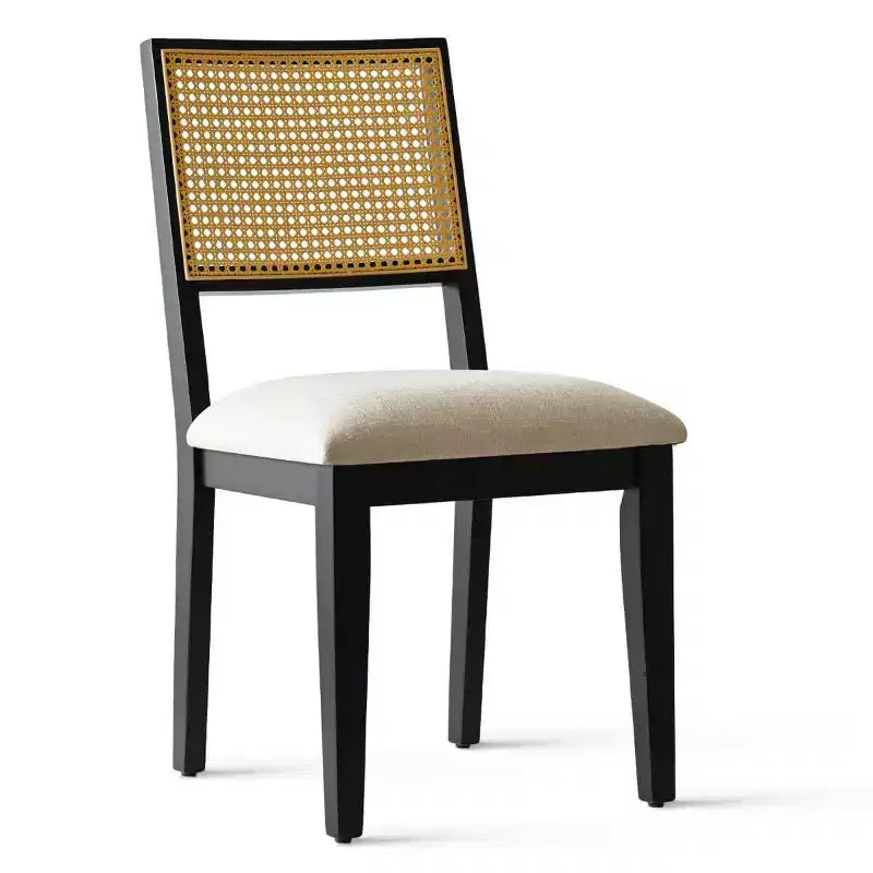 Lot de 6 chaises de salle à manger en bois avec dossier en rotin tressé et assise rembourrée, chaises d'appoint pour la cuisine, la salle à manger ou le coin petit-déjeuner-Panipeachy