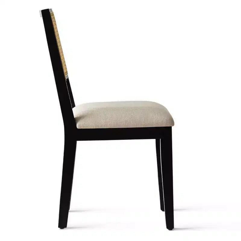 Lot de 6 chaises de salle à manger en bois avec dossier en rotin tressé et assise rembourrée, chaises d'appoint pour la cuisine, la salle à manger ou le coin petit-déjeuner-Panipeachy