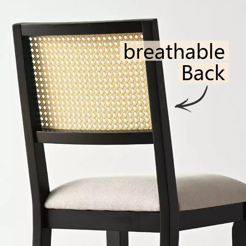 Lot de 6 chaises de salle à manger en bois avec dossier en rotin tressé et assise rembourrée, chaises d'appoint pour la cuisine, la salle à manger ou le coin petit-déjeuner-Panipeachy