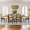 Set of 6 Wood Dining Chairs with Woven Rattan Back and Upholstered Seat, Side Chairs for Kitchen, Dining Room, or Breakfast Nook-Panipeachy