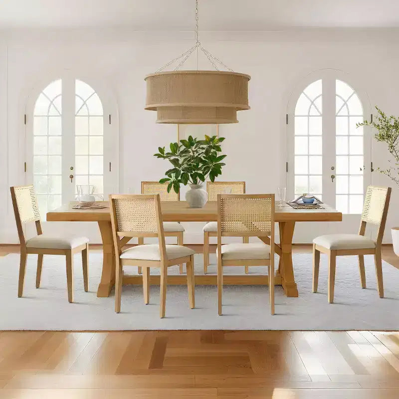 Lot de 6 chaises de salle à manger en bois avec dossier en rotin tressé et assise rembourrée, chaises d'appoint pour la cuisine, la salle à manger ou le coin petit-déjeuner-Panipeachy