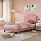 Twin Size Velvet Bed Frame, Adjustable Headboard, Soft Corduroy Upholstered Platform, Durable Wooden Slats, Noise Free, No Box Spring Needed, Pink