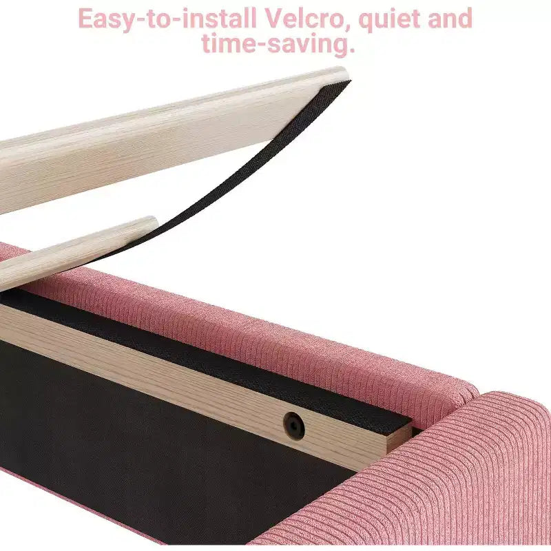 Cadre de lit double en velours, tête de lit réglable, plateforme rembourrée en velours côtelé doux, lattes en bois durables, silencieux, pas besoin de sommier tapissier, rose