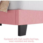 Cadre de lit double en velours, tête de lit réglable, plateforme rembourrée en velours côtelé doux, lattes en bois durables, silencieux, pas besoin de sommier tapissier, rose