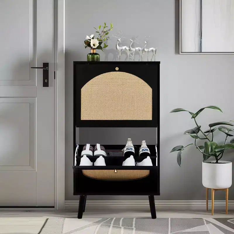 Meuble à chaussures Karl Home 2 tiroirs à rabat en rotin Rangement organiseur de chaussures