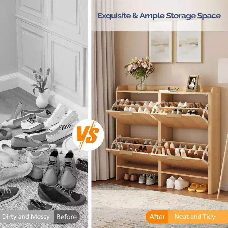 Meuble à chaussures Karl Home de 42,9 pouces avec 4 portes abattantes et déflecteur de table