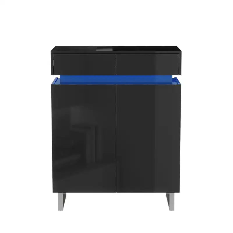 Karl Home 30.7 W High Gloss PET 2 Drawer 2 Door Shoe Cabinet with Light