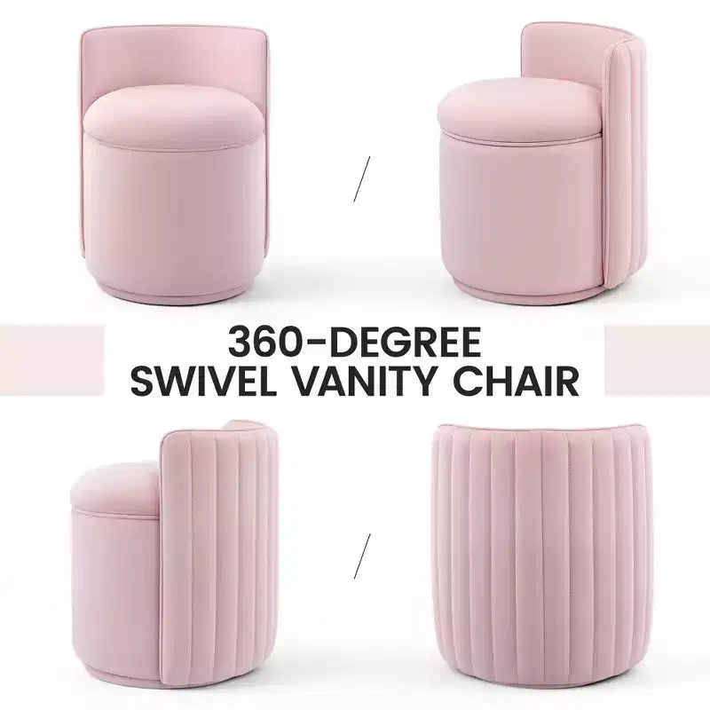 KERDOM Chaise de Coiffeuse en Velours avec Rangement, Dossier Ondulé, Aucun Assemblage Requis, Convient pour Chambre, Dressing, Salon