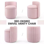 KERDOM Chaise de Coiffeuse en Velours avec Rangement, Dossier Ondulé, Aucun Assemblage Requis, Convient pour Chambre, Dressing, Salon