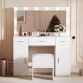 Vanity Set with Mirror, Makeup Desk with Drawers and Storage Stool, White Dressing Table for Bedroom Apartment