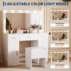 Coiffeuse avec miroir, bureau de maquillage avec tiroirs et tabouret de rangement, table de maquillage blanche pour chambre à coucher ou appartement