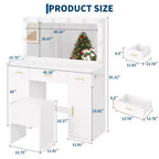 Coiffeuse avec miroir, bureau de maquillage avec tiroirs et tabouret de rangement, table de maquillage blanche pour chambre à coucher ou appartement