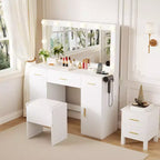 Coiffeuse avec miroir, bureau de maquillage avec tiroirs et tabouret de rangement, table de maquillage blanche pour chambre à coucher ou appartement