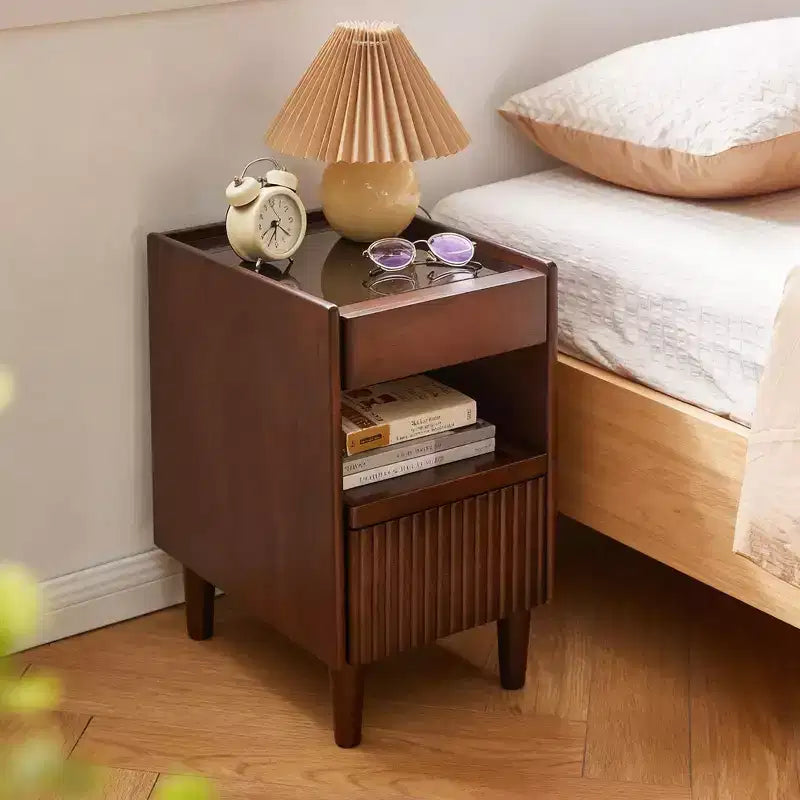 GDFStudio Ngozi Modern Rubberwood Nightstand with 1 Drawer and Open Shelves