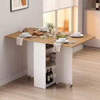 Table de salle à manger pliante Costway avec 2 étagères ouvertes et tiroir, 2 roulettes universelles verrouillables