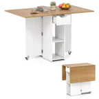 Table de salle à manger pliante Costway avec 2 étagères ouvertes et tiroir, 2 roulettes universelles verrouillables