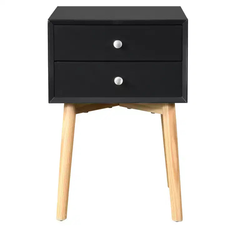 Table d'appoint, table de chevet avec 2 tiroirs et pieds en bois d'hévéa, meuble de rangement moderne du milieu du siècle pour chambre à coucher et salon, noir est un meuble moderne.