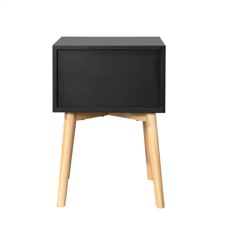Table d'appoint, table de chevet avec 2 tiroirs et pieds en bois d'hévéa, meuble de rangement moderne du milieu du siècle pour chambre à coucher et salon, noir est un meuble moderne.