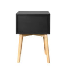 Table d'appoint, table de chevet avec 2 tiroirs et pieds en bois d'hévéa, meuble de rangement moderne du milieu du siècle pour chambre à coucher et salon, noir est un meuble moderne.