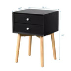 Table d'appoint, table de chevet avec 2 tiroirs et pieds en bois d'hévéa, meuble de rangement moderne du milieu du siècle pour chambre à coucher et salon, noir est un meuble moderne.
