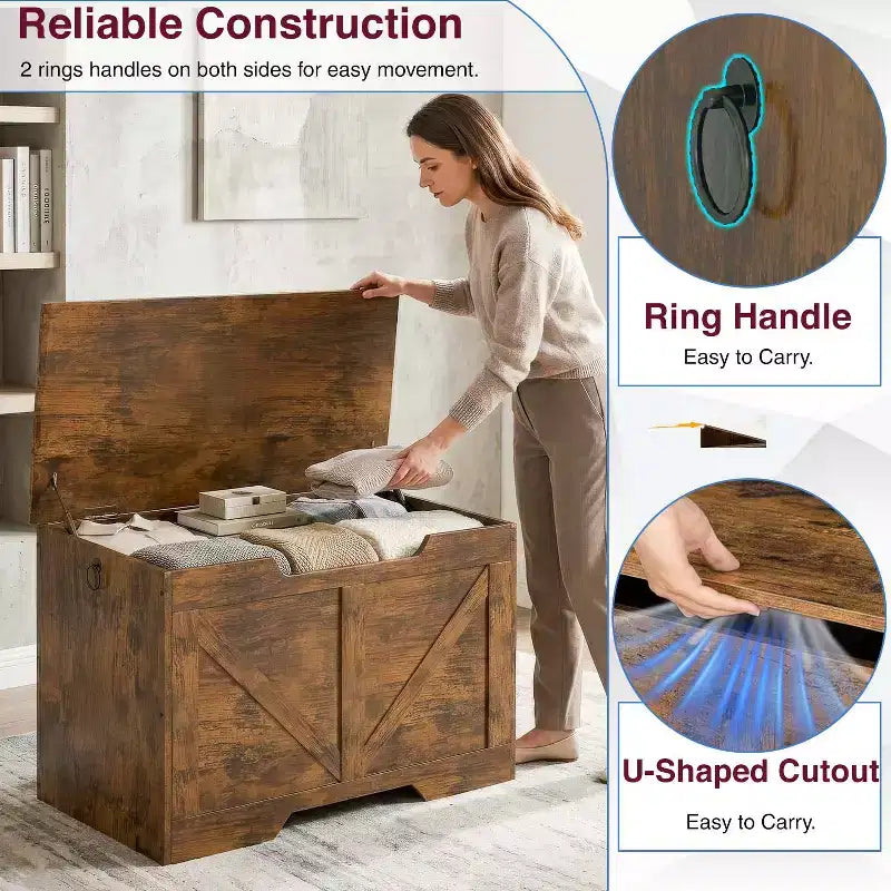 BestMassage Banc de rangement rétro en bois 29/39 Multi-usage pour entrée/chambre/salon (siège et rangement)