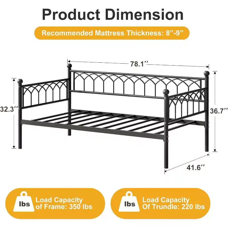 Twin Size Daybed with Metal Sofa Bed Frame, Space Saving