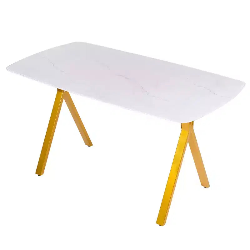 Table de salle à manger rectangulaire GDFStudio Daniela moderne en verre trempé avec motif marbre et pieds en métal
