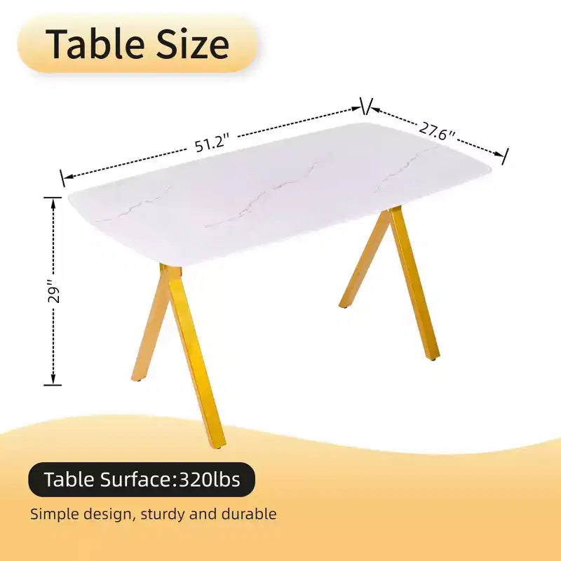 Table de salle à manger rectangulaire GDFStudio Daniela moderne en verre trempé avec motif marbre et pieds en métal