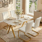 Table de salle à manger rectangulaire GDFStudio Daniela moderne en verre trempé avec motif marbre et pieds en métal